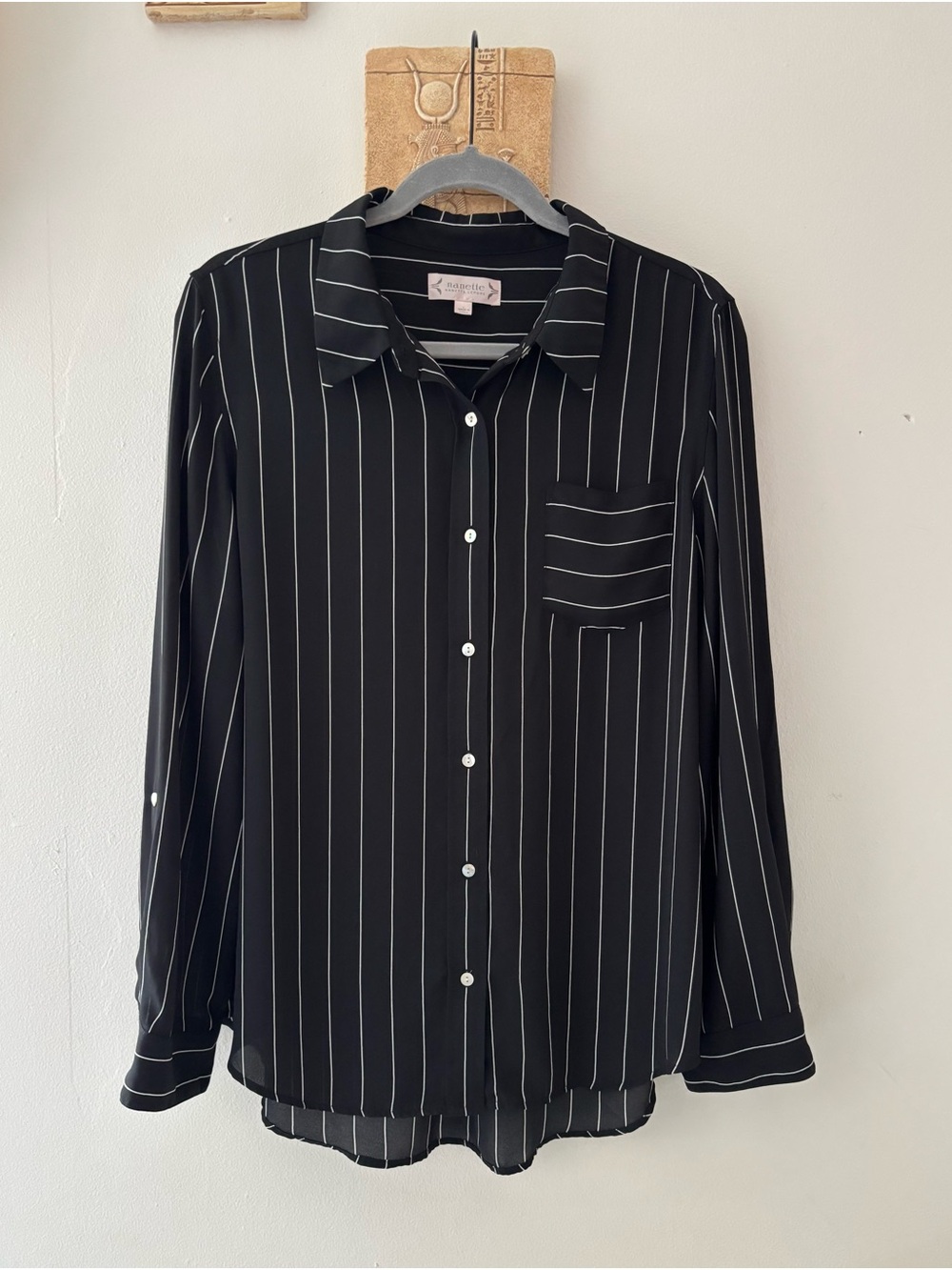 Nanette Lepore Black Pinstripe Button-Down Blouse